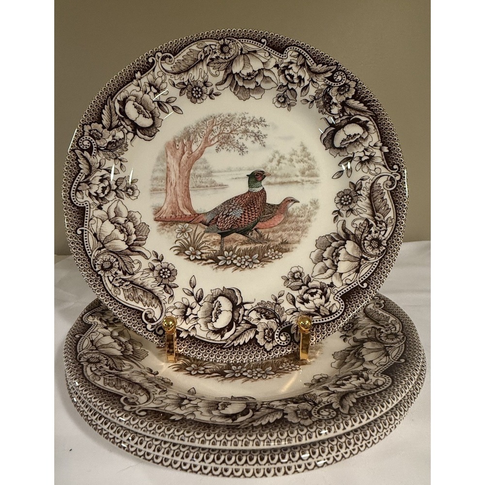 x4 British Heritage Earthenware Legend Pheasant Desert Salad Plate Set, New